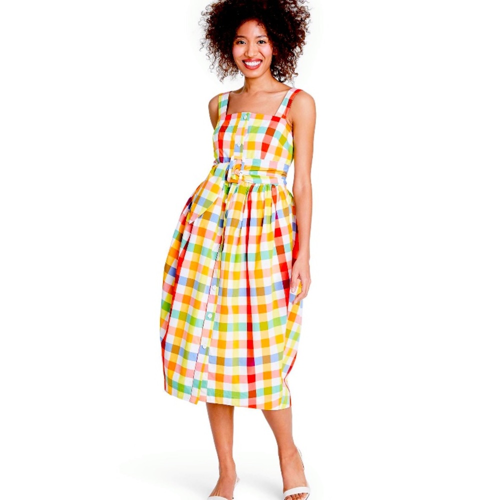 Christopher John Rogers Plaid Tie Waist Dress